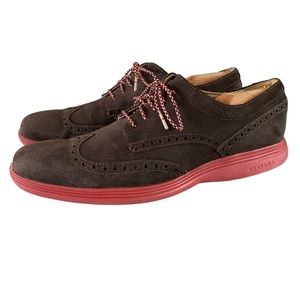Cole Haan Grand OS Grand Tour Wingtip Suede Shoe 10 C23820F Brown Whiskers Laces